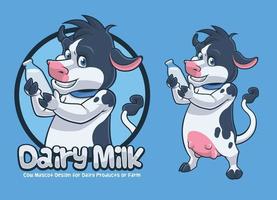design mascotte mucca per prodotti lattiero-caseari vettore