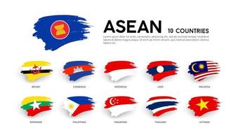 aec ASEAN economico Comunità bandiere, spazzola ictus design sfondo, vettore illustrazione