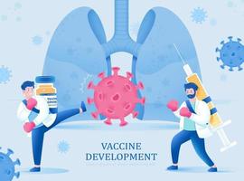 maschio scienziati con vaccino bottiglia e siringa combattente il virus per proteggere il polmoni. concetto di sosta il covid pandemia attraverso vaccinazione.