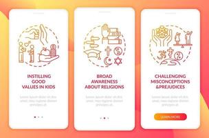 valore della religione schermata della pagina dell'app mobile onboarding rossa con concetti vettore