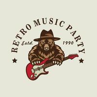 orso e chitarra logo vettore illustrazione