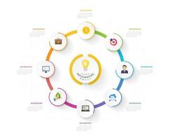 Infografica modello per attività commerciale. 8 passaggi moderno mappa mentale diagramma con percentuale cerchio temi, presentazione vettore infografica.