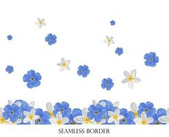 floreale senza soluzione di continuità vettore confine. ripetendo modello. footer blu fiori. primavera telaio