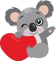 adorabile koala con rosso cuore vettore