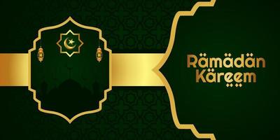 Ramadan kareem bandiera design paesaggio moderno semplice verde d'oro vettore
