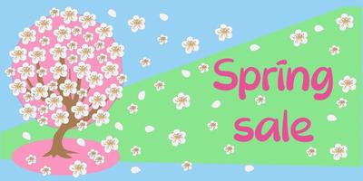 vettore illustrazione bandiera primavera vendita fioritura Mela albero