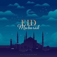 eid mubarak saluto design bellissima moschea nel il notte città vettore illustrazione