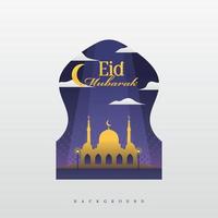 eid mubarak moschea design modello con carta tagliare stile viola blu colore vettore