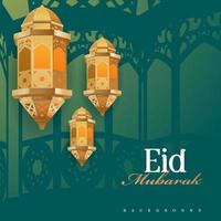 eid mubarak oro lanterna per design saluto verde colore vettore