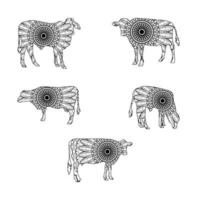 silhouette di mucca con re circolare ornamento. vettore