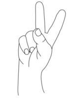 gesti con le mani. la mano dell'uomo mostra due dita. il gesto numero due o il gesto v è la vittoria. vettore