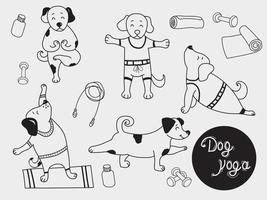 animali domestici di yoga. simpatici cuccioli stanno in un asana e fanno sport. dog yoga - una serie di immagini. schema. illustrazione vettoriale