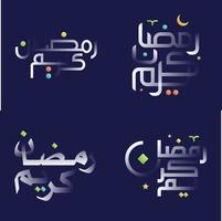 elegante bianca lucido Ramadan kareem calligrafia con colorato design elementi vettore