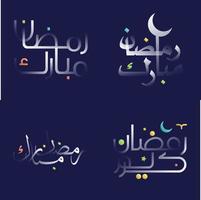 Ramadan kareem calligrafia nel lucido bianca con vivace colori e islamico ornamentale disegni vettore