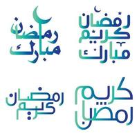pendenza verde e blu Ramadan kareem vettore design con Arabo calligrafia per musulmano saluti.