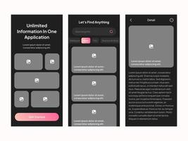 pulito ui UX design buio modalità modello vettore. adatto per mobile applicazione streaming film, cibo consegna, in viaggio, e drogheria. vettore