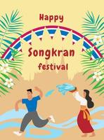 della tailandese acqua Festival, Songkran bandiera con persone spruzzi acqua. vettore