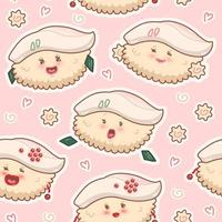 senza soluzione di continuità vettore illustrazione di cartone animato piatto e carino Sushi. calamaro Sushi su rosa sfondo. asiatico, giapponese, Cina cibo cucina. Giappone Sushi personaggio impostato concetto