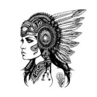 indiano ragazza logo è un' simbolo di il ricco e vivace culture di indigeno tribù. Questo design Caratteristiche un' giovane ragazza ornato con tradizionale tribale gioielleria e capi di abbigliamento vettore