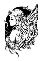 bellissimo angelo foglia e Ali ornamento mano disegnato illustrazione vettore