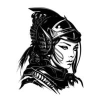 Giappone samurai ragazza logo nero e bianca mano disegnato illustrazione vettore