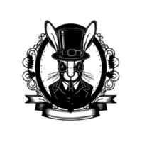 coniglio con un' steampunk cappello un' unico e memorabile logo illustrazione vettore
