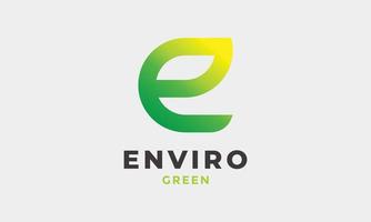 logo vettore minimalista verde foglia lettera e ambiente semplice salutare natura logotipo