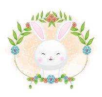 coniglietto carino con illustrazione di cartone animato floreale. animali con collezione floreale vettore