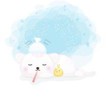 gattino carino con la febbre sdraiato sul personaggio dei cartoni animati del pavimento vettore