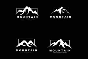 design del logo di montagna, luogo vettoriale per escursionisti amanti della natura