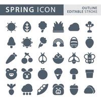 set di set di icone di sagoma di primavera vettore
