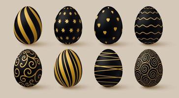 Pasqua uova collezione. nero e oro 3d elegante design elementi. vettore