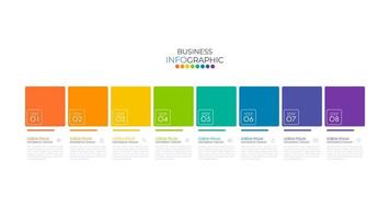 moderno Infografica sequenza temporale modello può essere Usato per flusso di lavoro disposizione, diagramma, numero opzioni, ragnatela design. Infografica attività commerciale concetto con 8 opzioni, parti, passaggi o processi. vettore