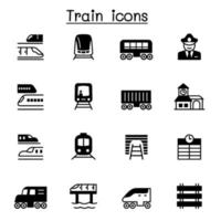 Le icone del treno hanno impostato la progettazione grafica dell'illustrazione di vettore