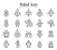 icona del robot impostato in stile linea sottile vettore