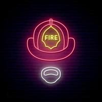 vigile del fuoco nel casco incandescente insegna al neon. vettore