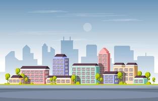 illustrazione di affari dell'orizzonte di paesaggio urbano della costruzione di edifici della città della via vettore