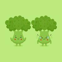 simpatici personaggi di broccoli sorridenti e tristi vettore