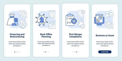 attività commerciale fusione stadi leggero blu onboarding mobile App schermo. Procedura dettagliata 4 passaggi modificabile grafico Istruzioni con lineare concetti. ui, ux, gui modello vettore