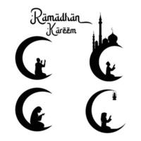 musulmano pregare nel Ramadhan vettore silhouette