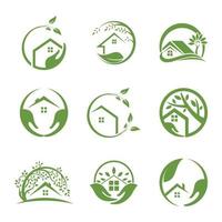 verde Casa e foglia vettore icona