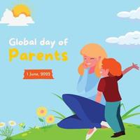 globale giorno di genitori illustrazione. mamma e ragazzo. famiglia immagine. mamma e bambini cartone animato carattere. vettore