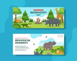 mondo biodiversità giorno orizzontale bandiera cartone animato mano disegnato modelli sfondo illustrazione vettore