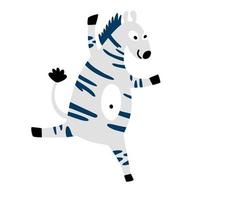 divertente cartone animato zebra. carino mano disegnato asilo vettore illustrazione con divertente zebra ideale per carta, manifesto, parete arte. infantile stile arte con poco bambino zebra su bianca sfondo. bambini camera decorazione