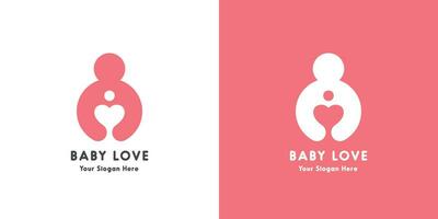 bambino madre amore logo design illustrazione. silhouette di madre abbracciare bambino nel cerchio forma. mammina incinta semplice piatto design stile vettore