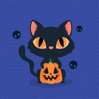 Halloween gatto con zucca vettore