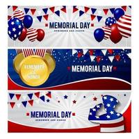 banner del memorial day con colore blu e bianco vettore