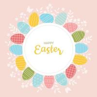 telaio, confine di luminosa Pasqua uova e primavera fiori. modello, disposizione per cartoline, saluto carte, inviti, banner vettore