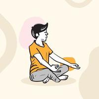 un' uomo si siede nel un' yoga posa vettore personaggio illustrazione per meditazione, la pratica, interno armonia, equilibrio mente, corpo, anima.