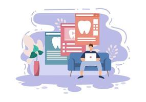 illustrazione di colore piatto studio dentistico. interno dell'ospedale con posto di lavoro, attrezzature, strumenti, consulenza, trattamento e diagnosi vettore